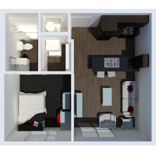 The Cardinal Floor Plan | 1 Bedroom Floor Plan | The Cardinal at West Center | Apartments In Fayetteville Ar