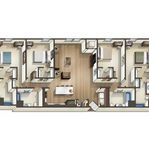 D1 floor plan | 4 Bedroom | University Hills | Apartments Near University Of Toledo
