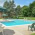 Outdoor swimming pool with lounge chairs and umbrellas at Black Hawk apartments for rent