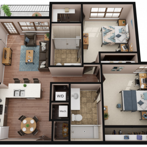 2 Bedroom, 2 Bath Standard GB Floor Plan Layout