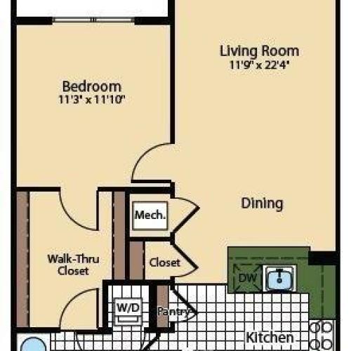 1 Bedroom Floor Plan | The Madison at Ballston Station