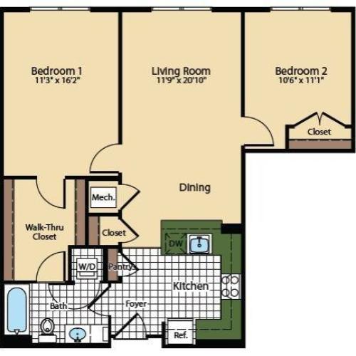 1 Bedroom Floor Plan | The Madison at Ballston Station 3