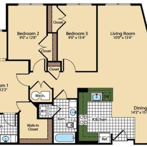 3 Bedroom Floor Plan | The Madison at Ballston Station