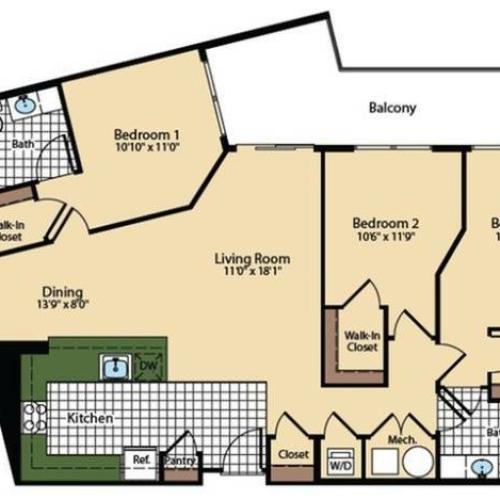 3 Bedroom Floor Plan | The Madison at Ballston Station 3
