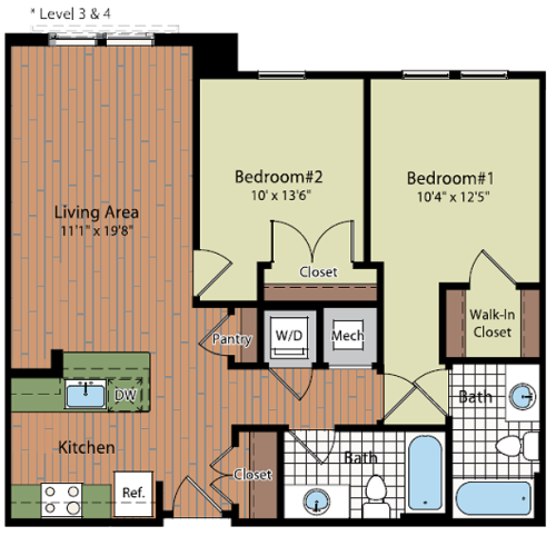 Image of the B1A Floor Plan | Residences at Government Center | Fairfax Apartments