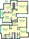 Rapp Three Bedroom Cottage floorplan shows roughly 1660 square feet spread over two stories, with a living room, dining room, sunroom, kitchen, foyer and stairs that connect to the three bedrooms, bathroom laundry room and closets.