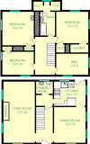 Bushnel Three Bedroom floorplan shows roughly 1750 square feet with three bedrooms, a den, two bathrooms, a dining room, living room and kitchen.