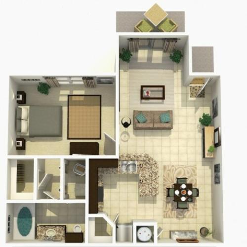 Cypress Rehab one bedroom one bathroom 3D floor plan