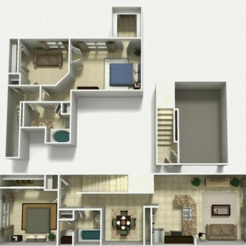 Mallorca Upgrade two bedroom two bathroom with den and single car garage 3D floor plan