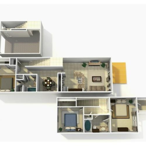 Coronado Upgrade three bedroom two bathroom town home with single car garage 3D floor plan