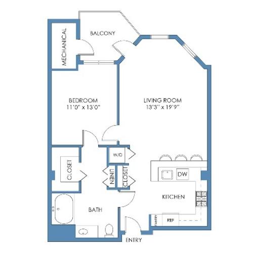 Landsdowne Floor Plan. 1 Bed, 1 Bath, 757 Sq.Ft.