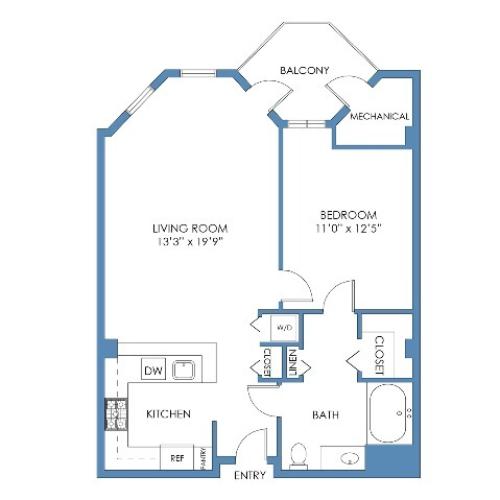 Tremont Floor Plan. 1 Bed, 1 Bath, 767 Sq.Ft.