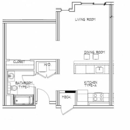 Studio Floor Plan | Apartments In Allston MA | Trac 75