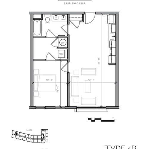 1 Bdrm Floor Plan | 1 Bedroom Apartments In Portsmouth NH | Veridian Residences