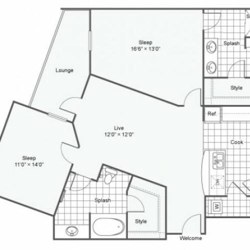 Floor Plan 16 | Luxury Downtown Dallas Apartments | Arrive West End