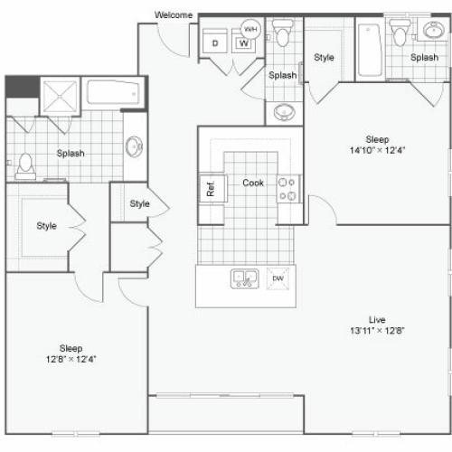 Floor Plan 81| Alamo Apartments San Antonio TX | Arrive Eilan