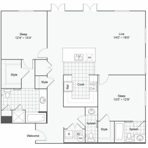 Floor Plan 86| Alamo Apartments San Antonio TX | Arrive Eilan