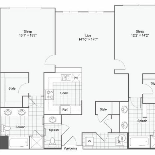 Floor Plan 98| Alamo Apartments San Antonio TX | Arrive Eilan