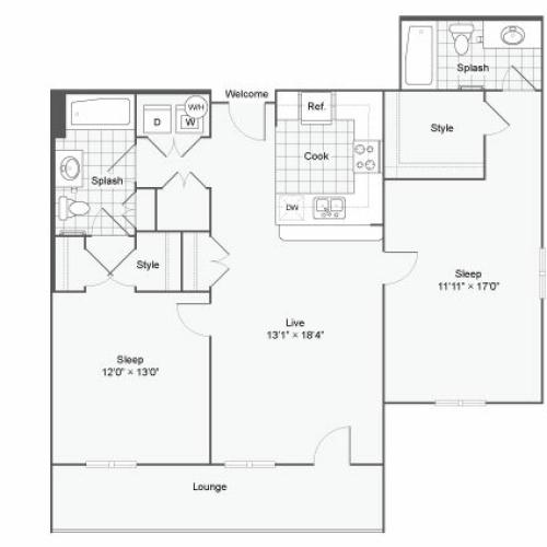 Floor Plan 104| Alamo Apartments San Antonio TX | Arrive Eilan