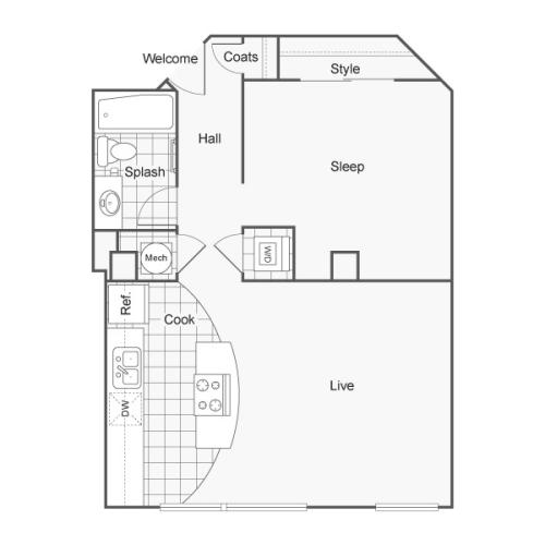 1 Bedroom Floor Plan | Apartments In Wichita KS | ReNew Wichita