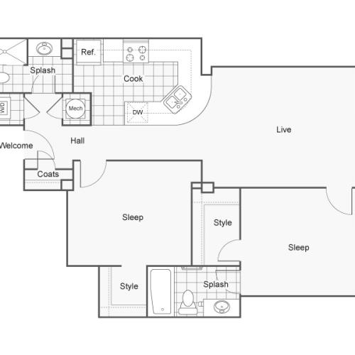 2 Bdrm Floor Plan | Luxury Apartments Wichita KS | ReNew Wichita