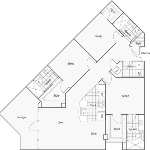 3 Bedroom Floor Plan | Apartments Downtown Wichita KS | ReNew Wichita