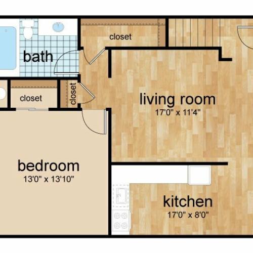 One-bedroom first level floor plan at Sterling Glen