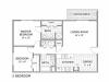 floor plan image of a furnished 2 bedroom and 2 bathroom apartment home at Hawthorn Suites