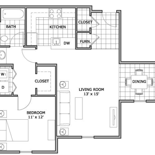 The Abbey Apartment Homes one bedroom floor plan image