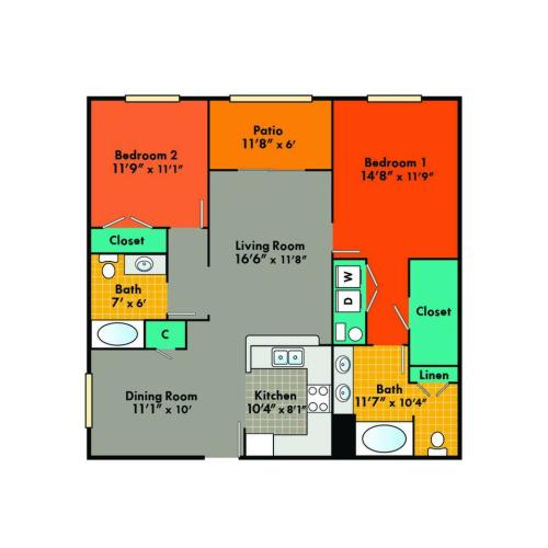 2x2 Large w/Sunroom Floor Plan Image