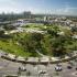La Piazza at Young Circle, exterior, aerial view, spacious park, traffic circle, trees,