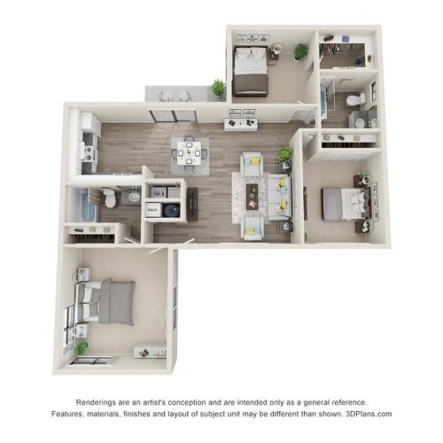 Cleveland floor plan with 3 bedrooms, 2 bathrooms, enhanced finishes and wood style floors