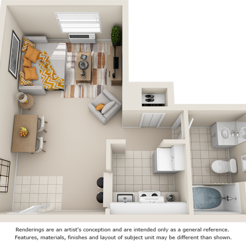 Redbud 1 bathroom studio floor plan