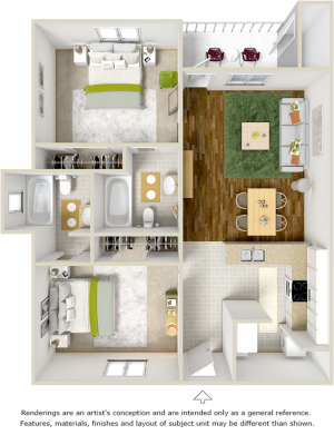 Adobe 2 bedrooms 2 bathrooms floor plan
