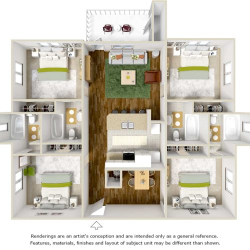 Seneca Deluxe 4 bedrooms 4 bathrooms floor plan