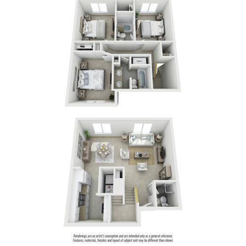 Oakwood 3 bedrooms 3 bathrooms floor plan with premium finishes