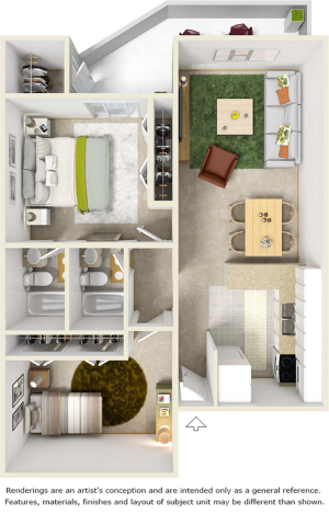 Seminole 2 bedrooms and 2 bathrooms floor plan with premium wood style flooring in common area