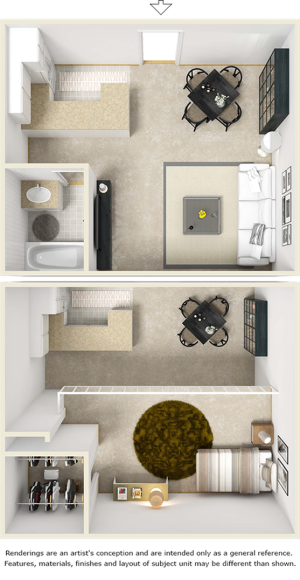 Edison floor plan with 1 bedroom and 1 bathroom