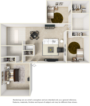 Cleveland floor plan with 3 bedrooms and 2 bedrooms