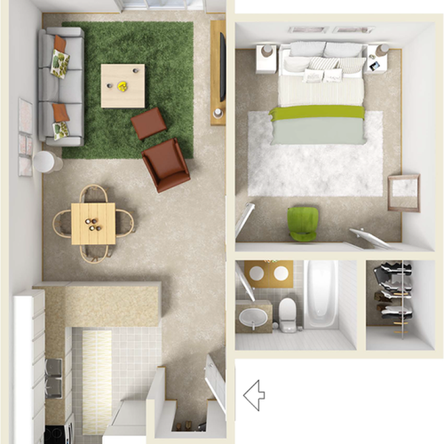 St. John floor plan with 1 bedroom and 1 bathroom