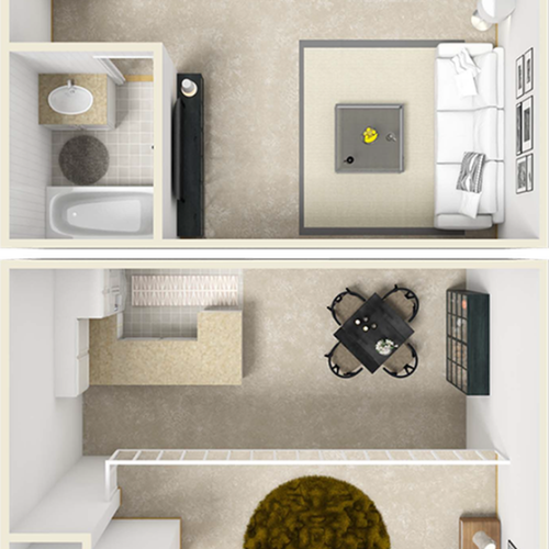 Edison floor plan with 1 bedroom, 1 bathroom, enhanced finishes, and wood style floors