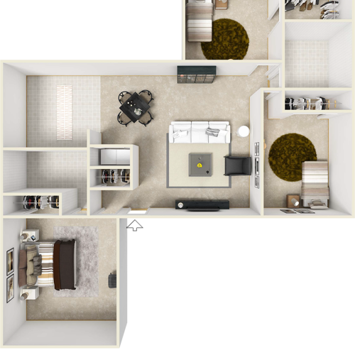 Cleveland floor plan with 3 bedrooms, 2 bathrooms, enhanced finishes and wood style floors
