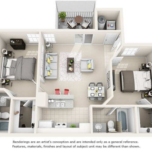 Vaulted Boxwood 2 bedrooms 2 bathrooms floor plan with premium finishes