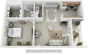Alpine 1 bedroom and 1 bathroom floor plan