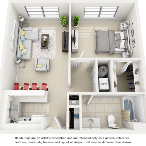 Holly 1 Bedroom and 1 Bathroom Floor Plan with enhanced finishes