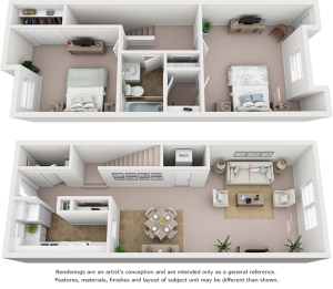 Oak floor plan with 2 bedrooms, 1.5 bathrooms, premium finishes and new cabinetry