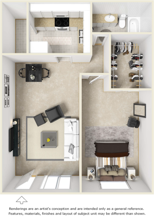 Bel-Air 1 bedroom 1 bathroom floor plan with premium finishes