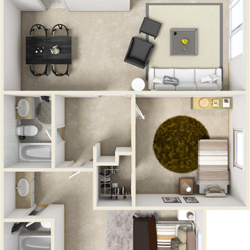 Bel-Air 2 bedroom and 2 bathroom floor plan with premium finishes