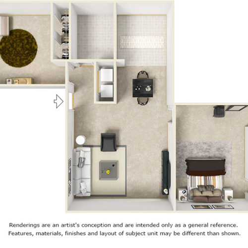 Carlyle floor plan with 2 bedrooms, 2 bathrooms, enhanced finishes and wood style floors