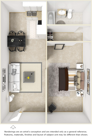 Senior 1 bedroom 1 bathroom floor plan